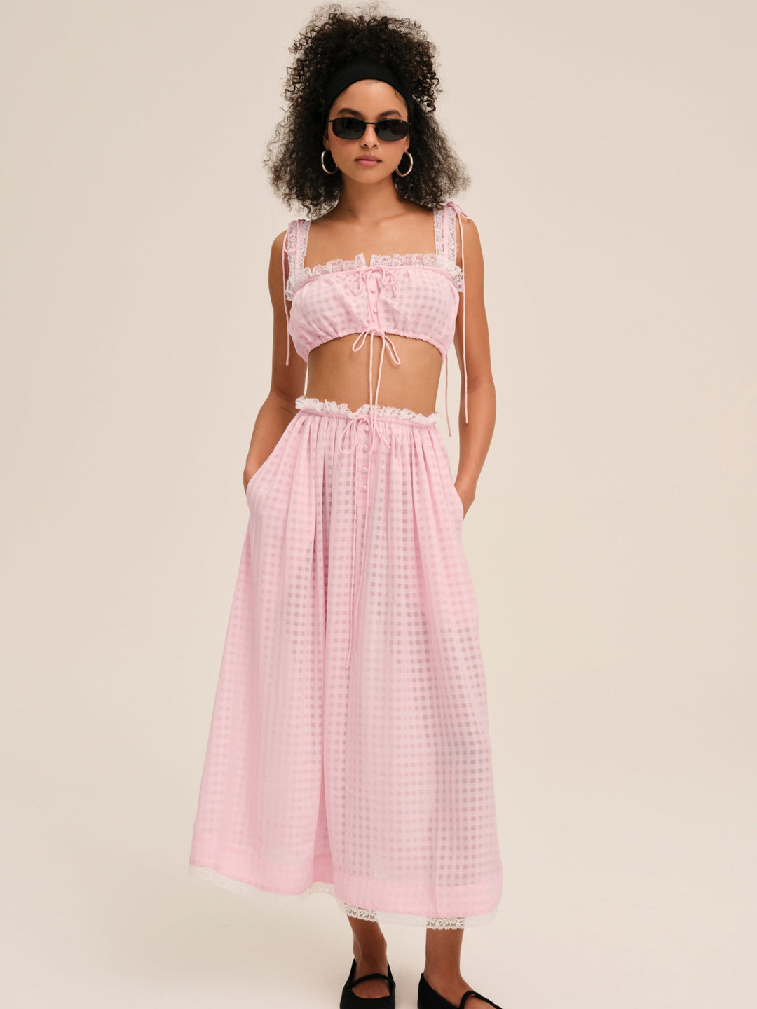 Ginny Gingham Crop Top Pink