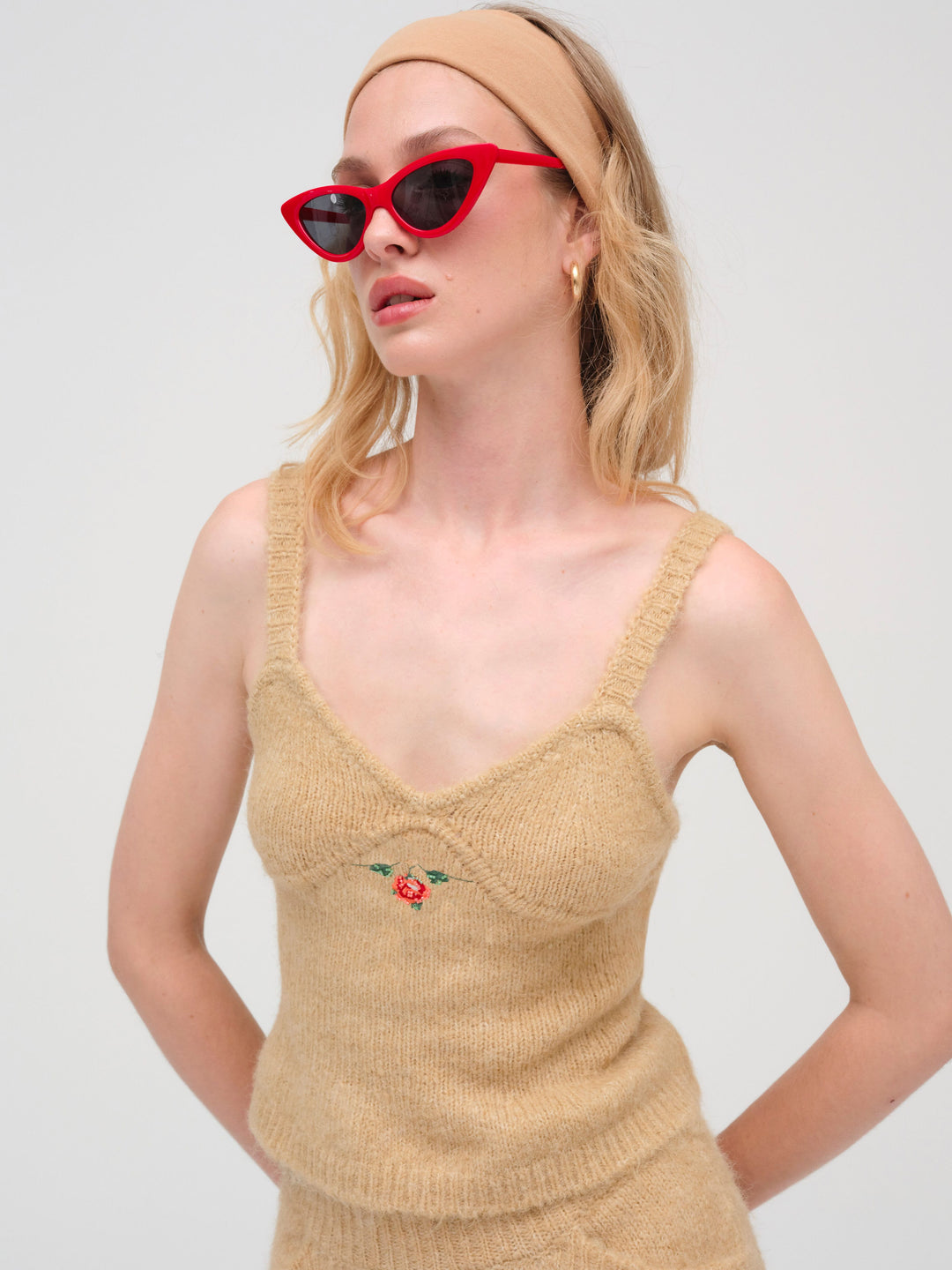 Grans Beaded Knit Tank Tan