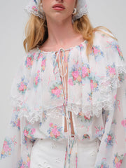 Doily Bouquet Long Sleeve Top White