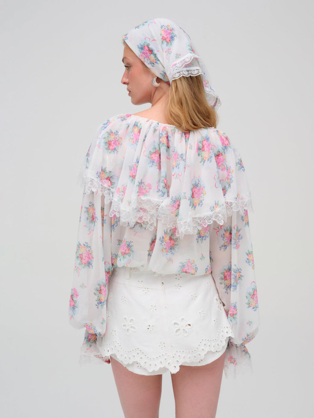 Doily Bouquet Long Sleeve Top White
