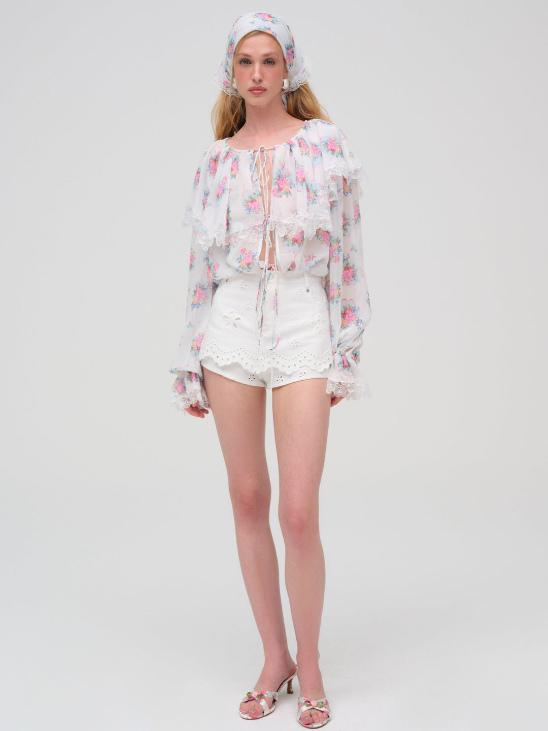 Doily Bouquet Long Sleeve Top White
