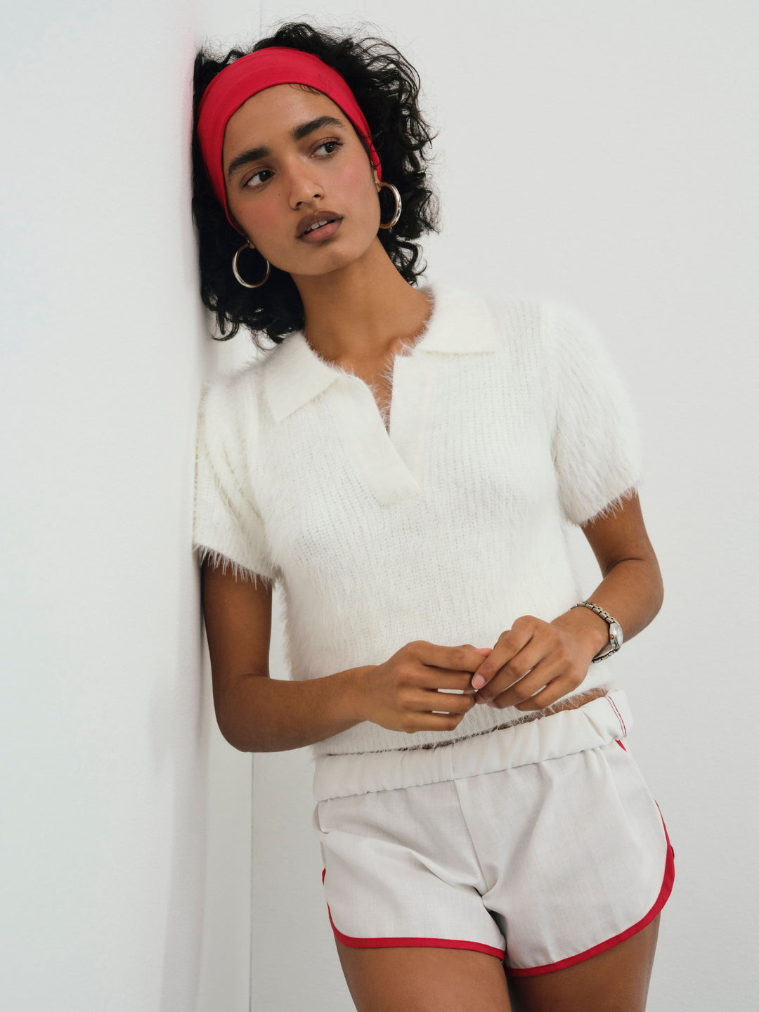 Fuzzy Knit  Top White