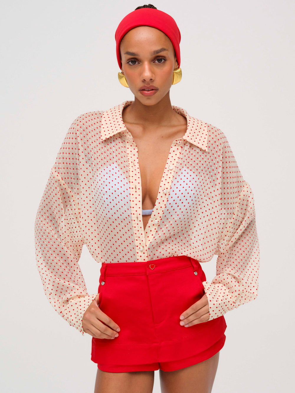 Love Dot Button-Up Top Cream