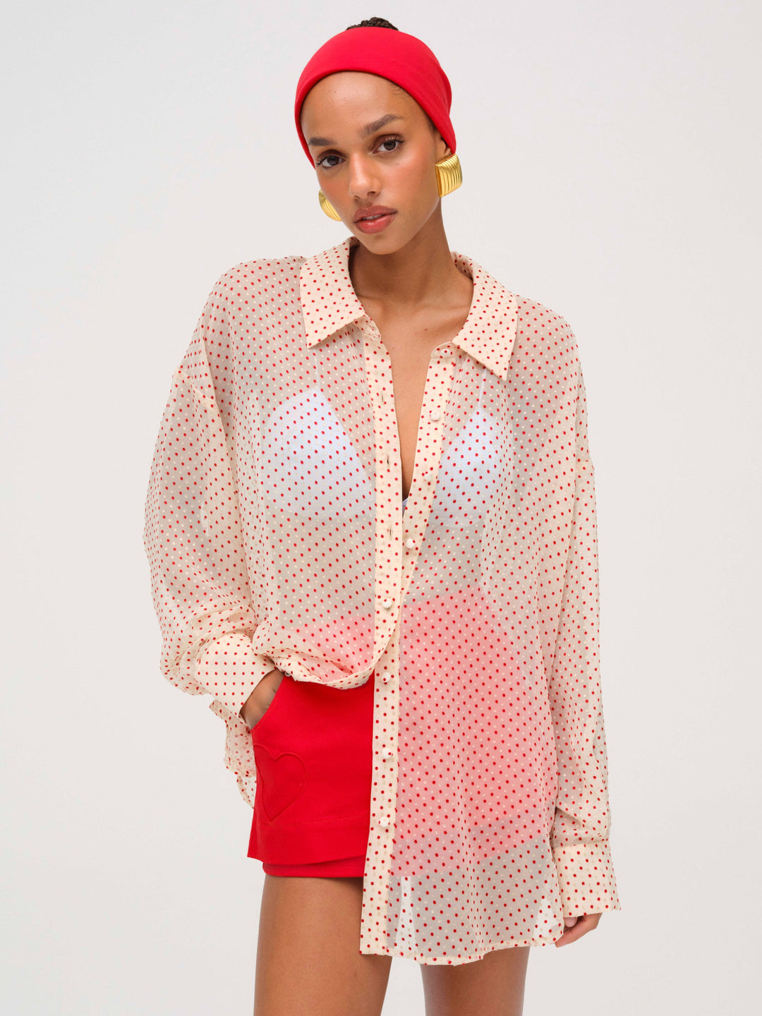Love Dot Button-Up Top Cream