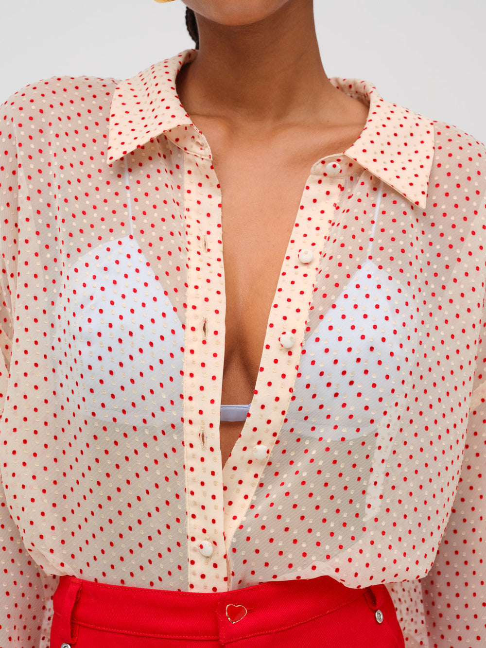 Love Dot Button-Up Top Cream