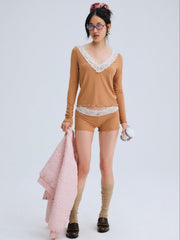 Eisley Ribbed Knit Top Brown