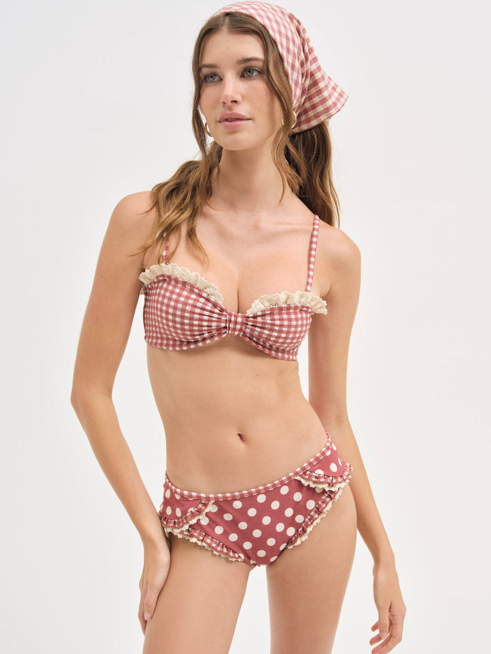 Gingham Bandeau Bikini Top Red