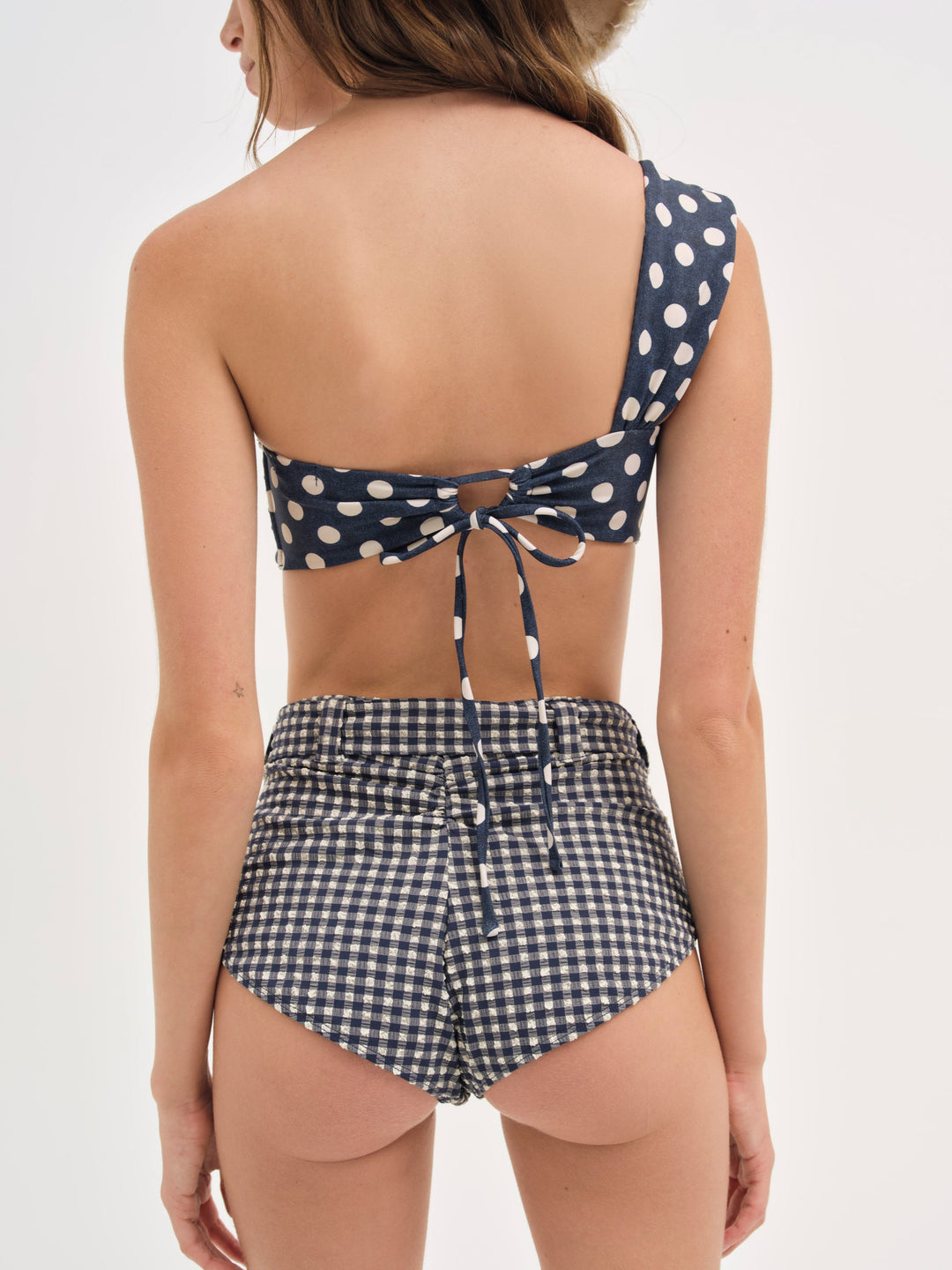 Dolly Dot One-Shoulder Bikini Top Blue