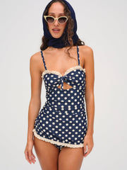 Denim Dot One Piece Swimsuit Blue
