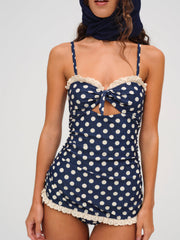 Denim Dot One Piece Swimsuit Blue