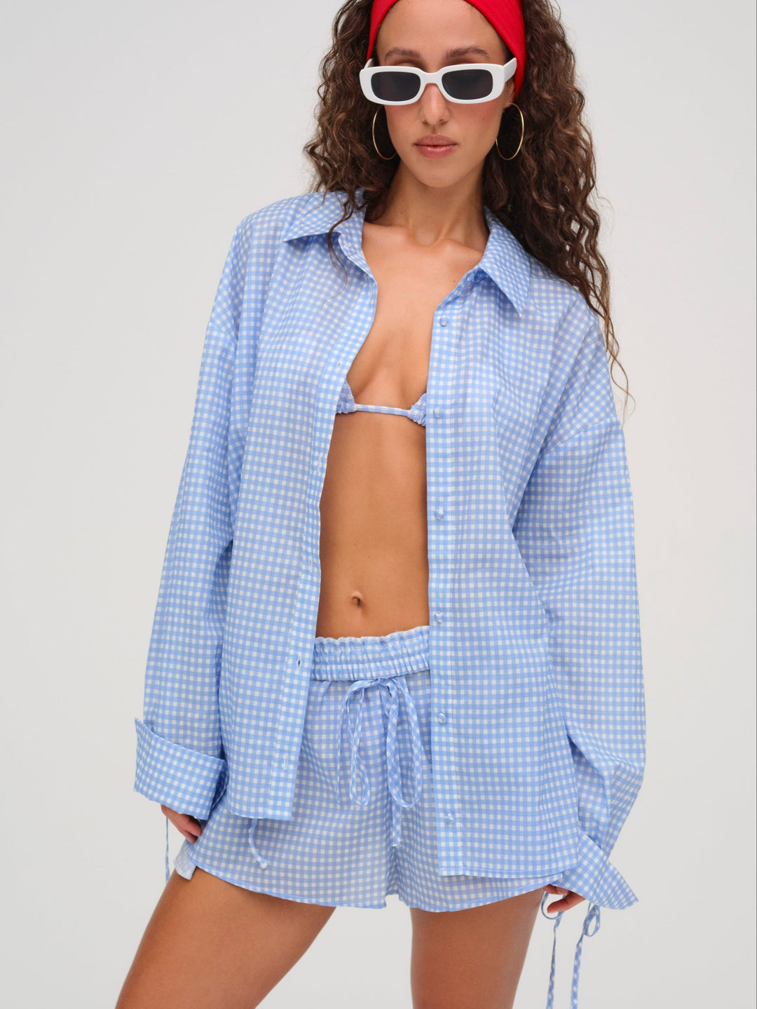 Gingham Button-Down Top Blue