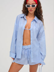 Gingham Button-Down Top Blue