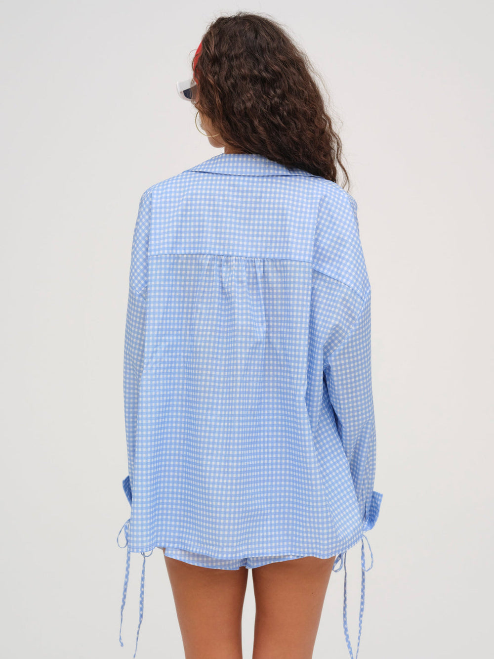Gingham Button-Down Top Blue