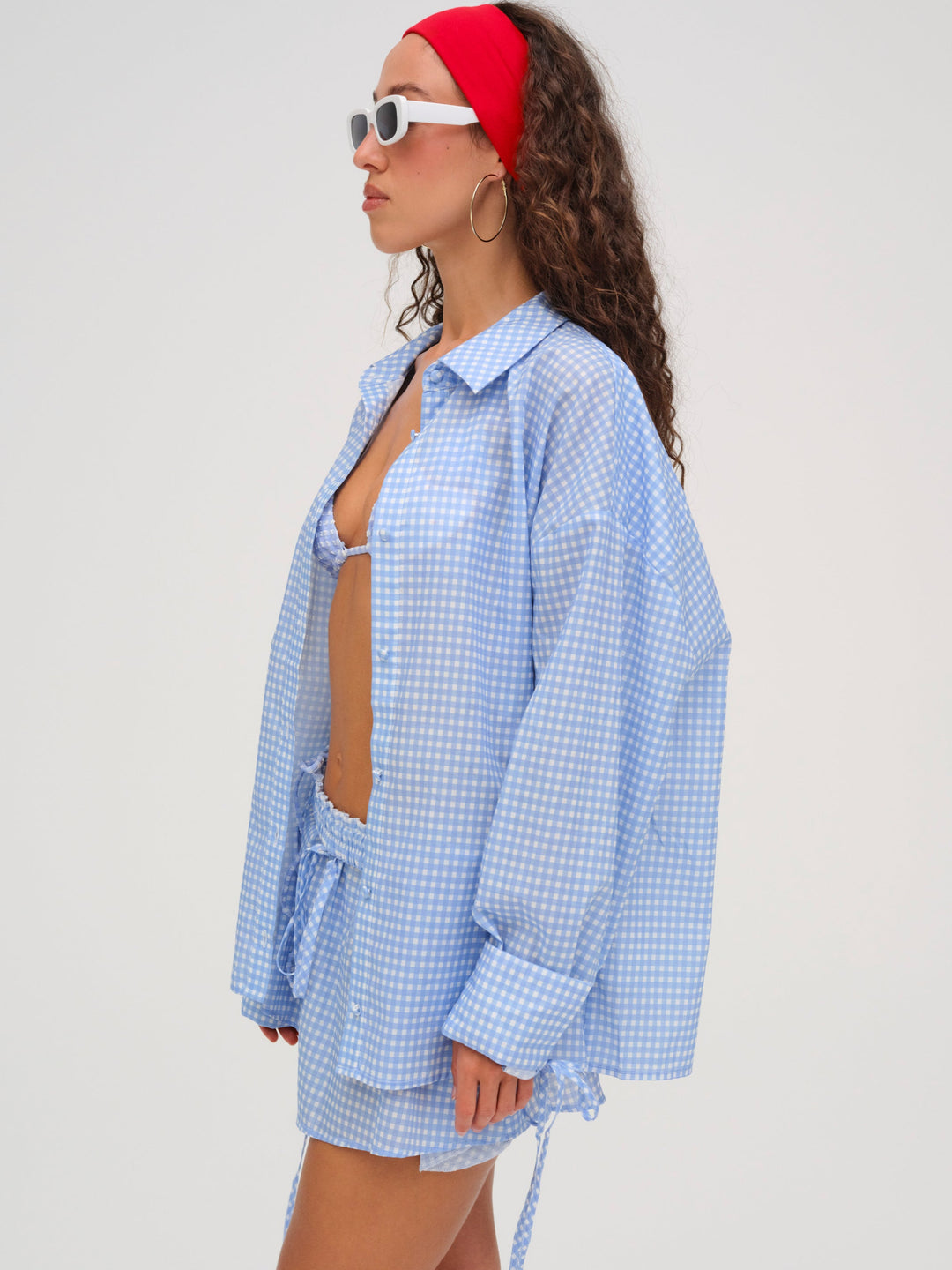 Gingham Button-Down Top Blue