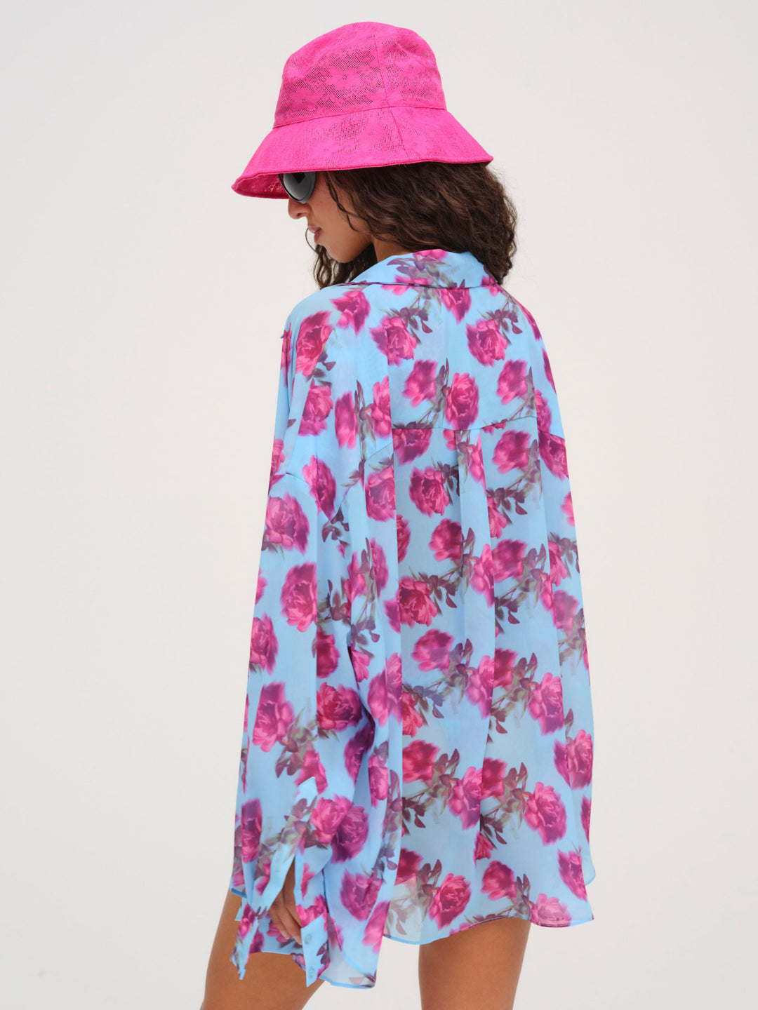 Floral Stems Button-Down Top Blue