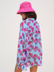 Floral Stems Button-Down Top Blue