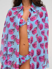 Floral Stems Button-Down Top Blue