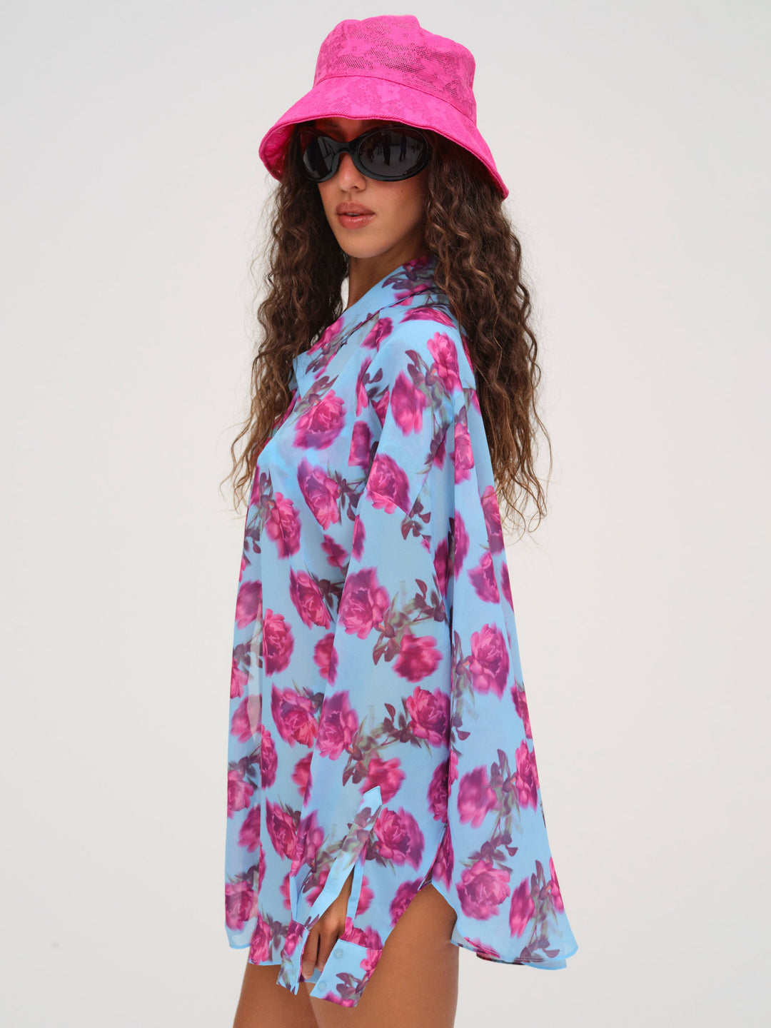 Floral Stems Button-Down Top Blue