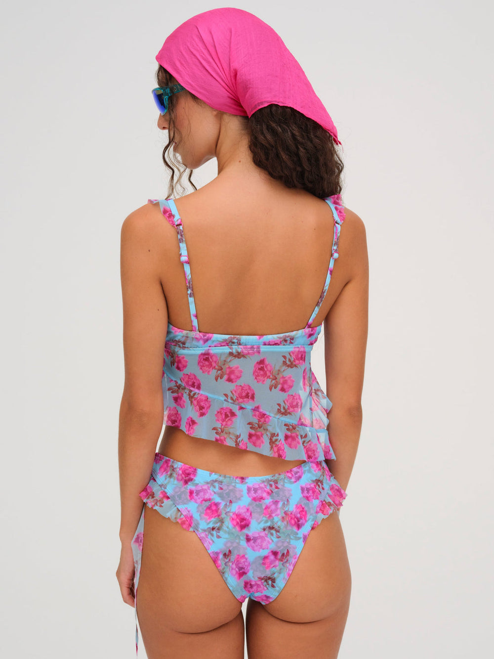 Floral Stems Ruffle Tankini Blue