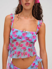 Floral Stems Ruffle Tankini Blue
