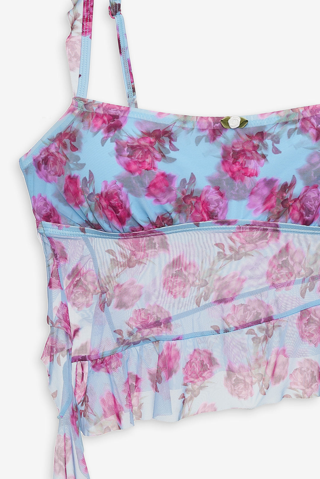 Floral Stems Ruffle Tankini Blue