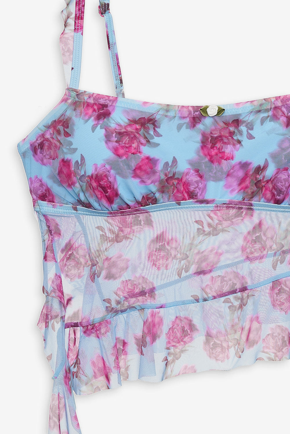 Floral Stems Ruffle Tankini Blue