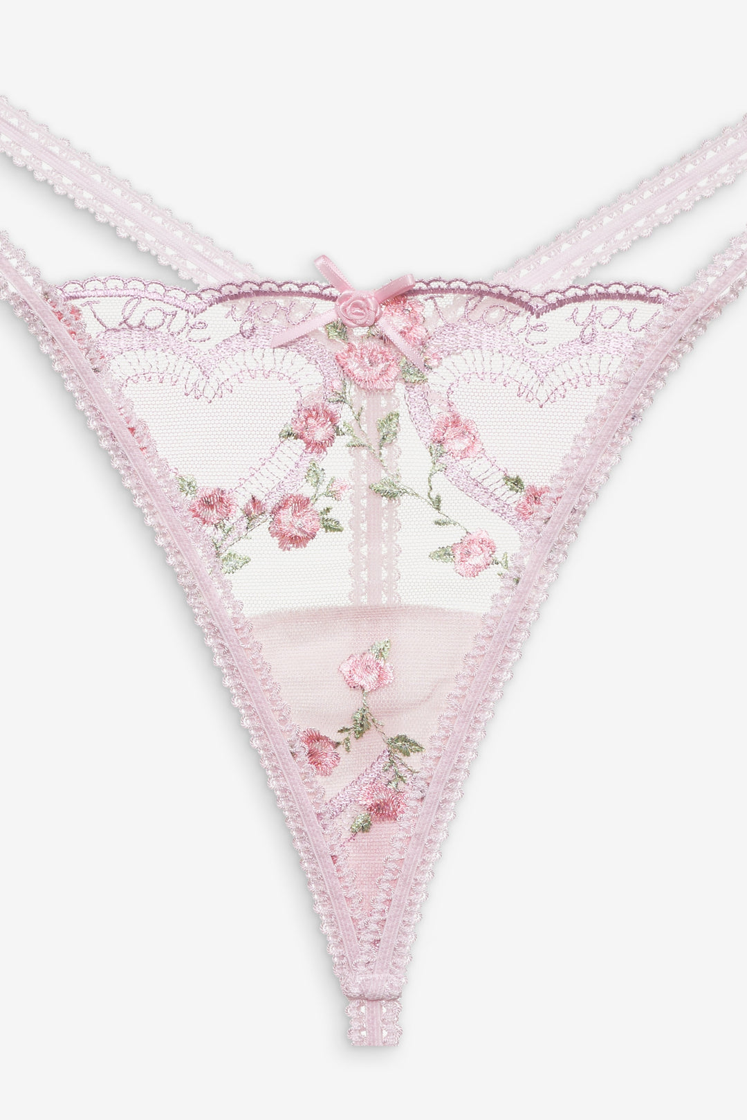 Ily Embroidered Thong Panty Pink