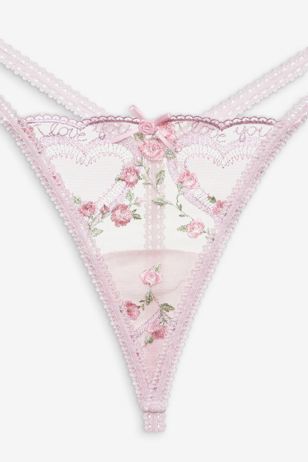 Ily Embroidered Thong Panty Pink