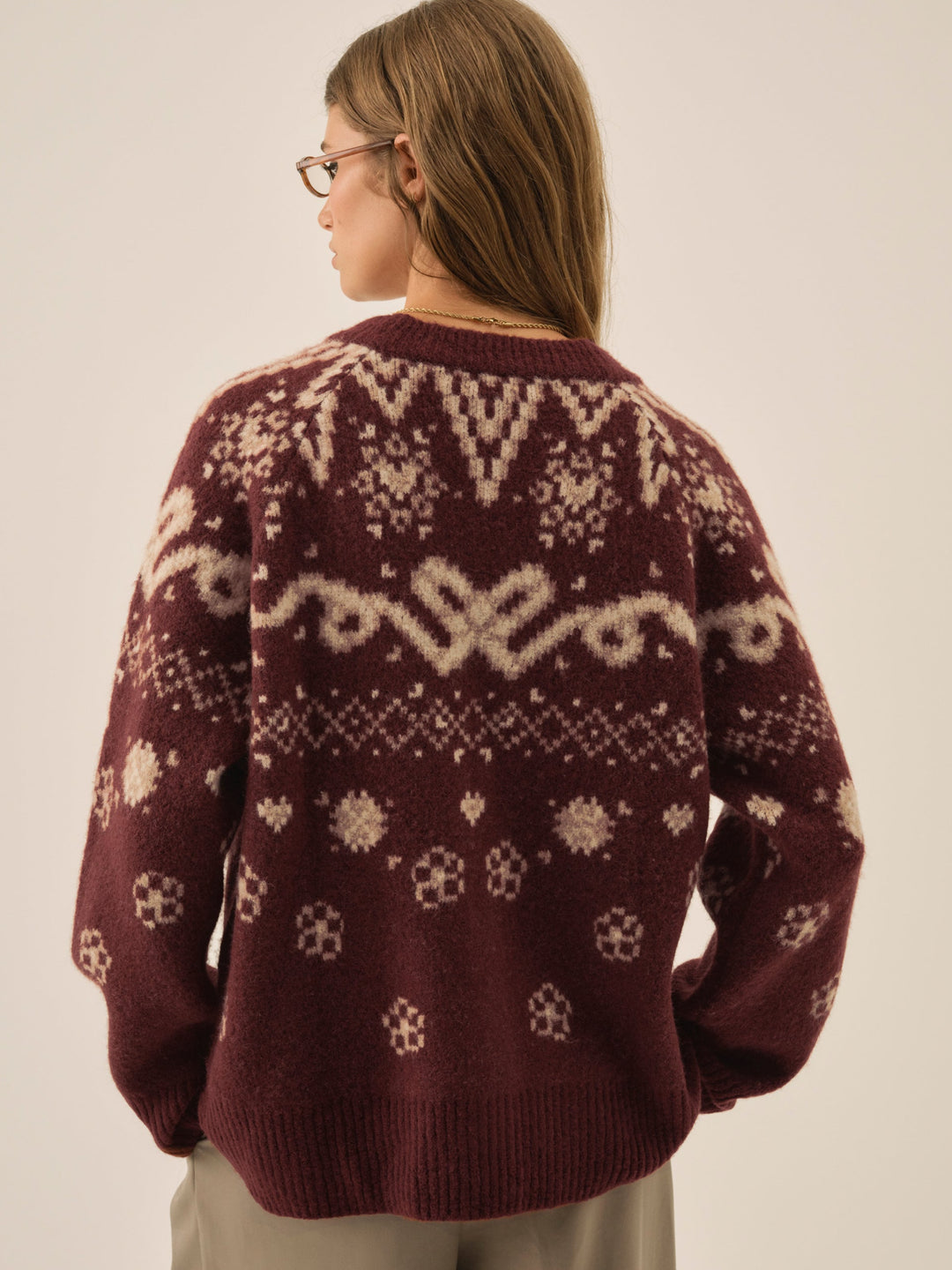 Arabella Intarsia Chunky Cardigan Mauve
