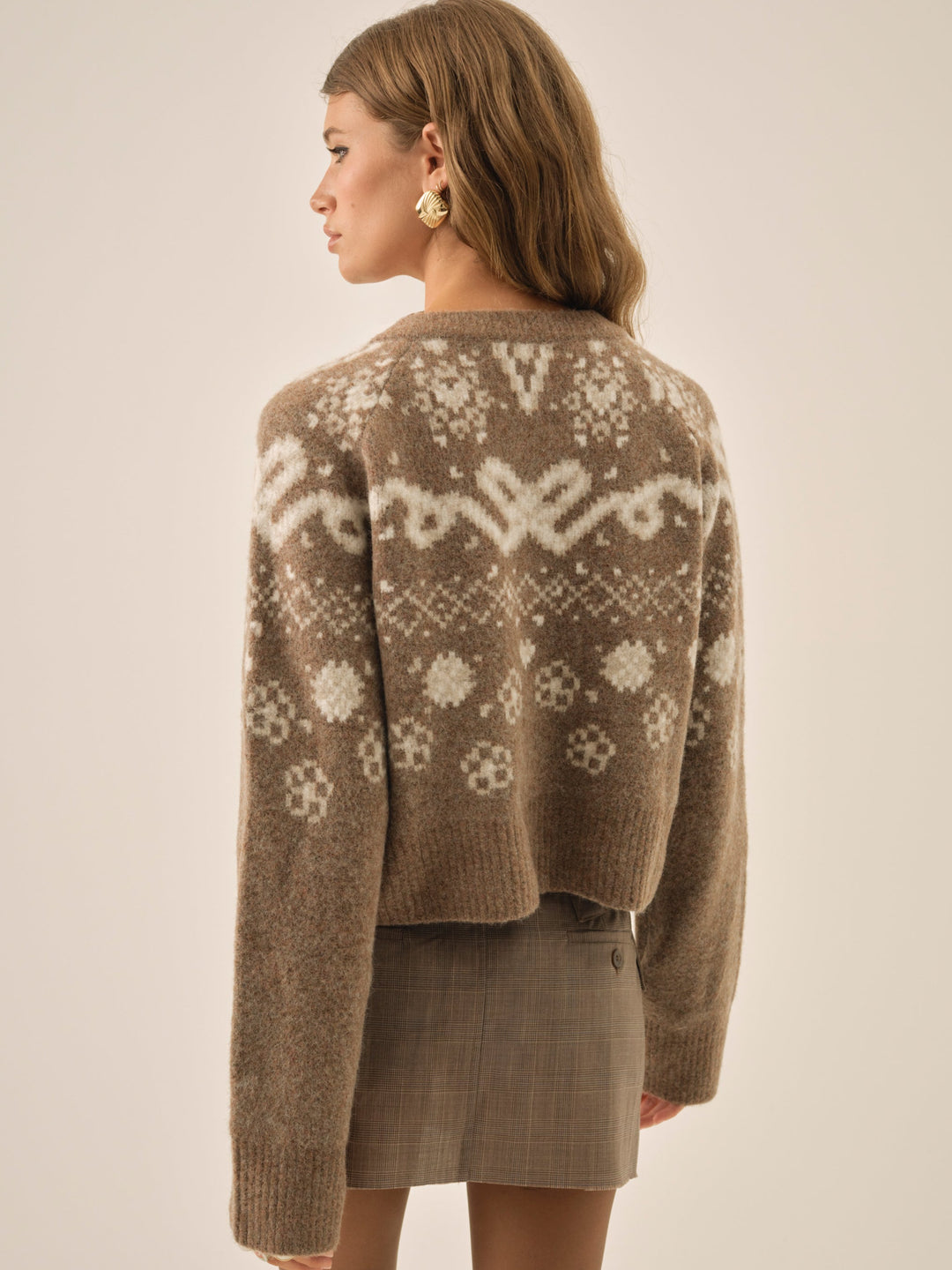 Arabella Intarsia Crewneck  Cardigan Brown