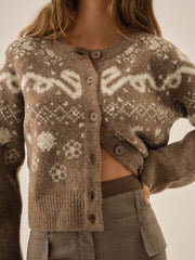 Arabella Intarsia Crewneck  Cardigan Brown