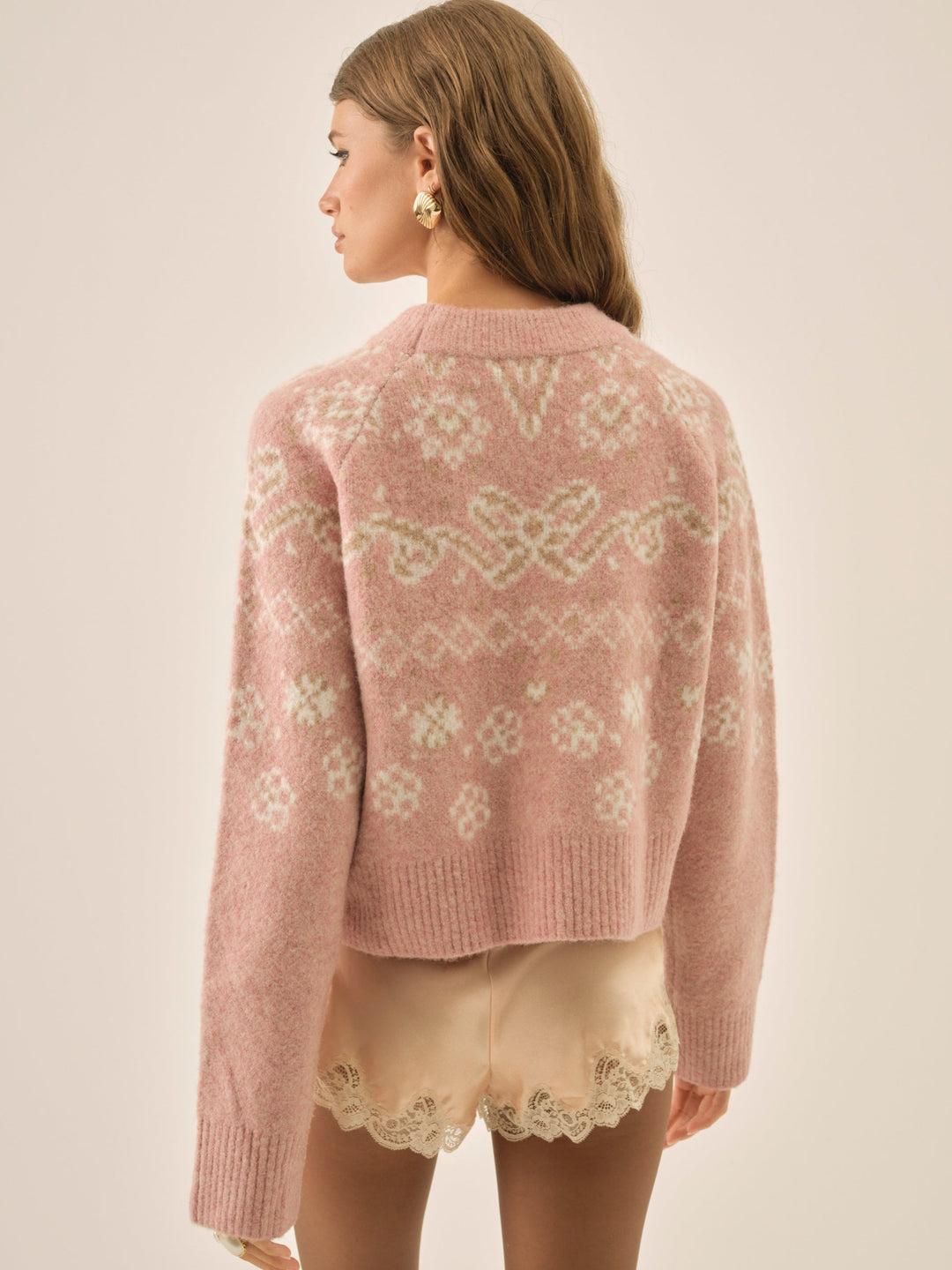 Arabella Intarsia Pullover Sweater Pink