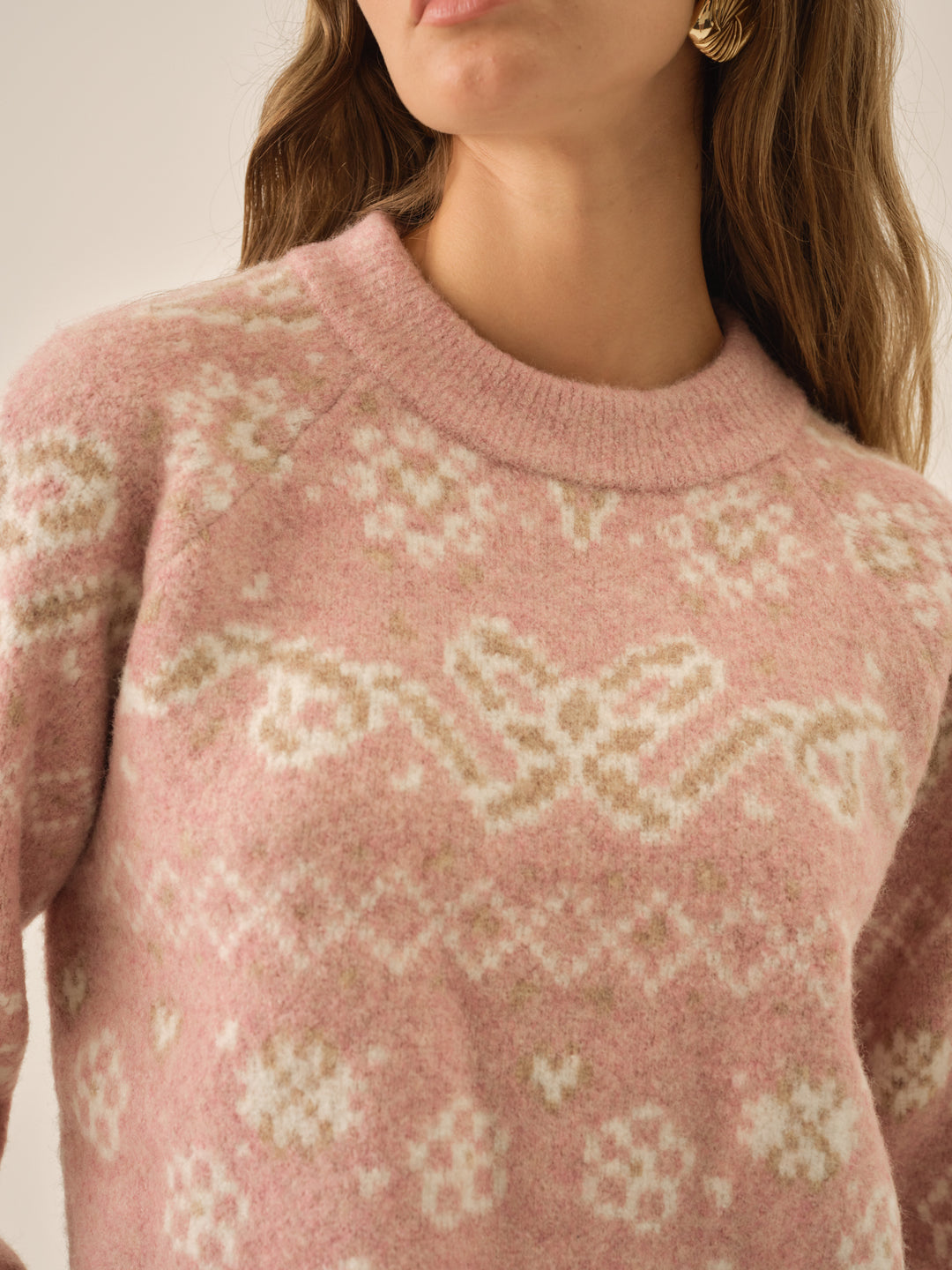 Arabella Intarsia Pullover Sweater Pink