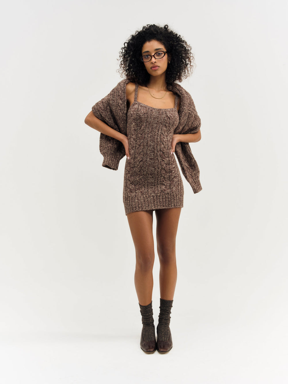 Nathalie Knit Mini Dress Brown