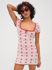 Candy Heart Knit Mini Dress Cream