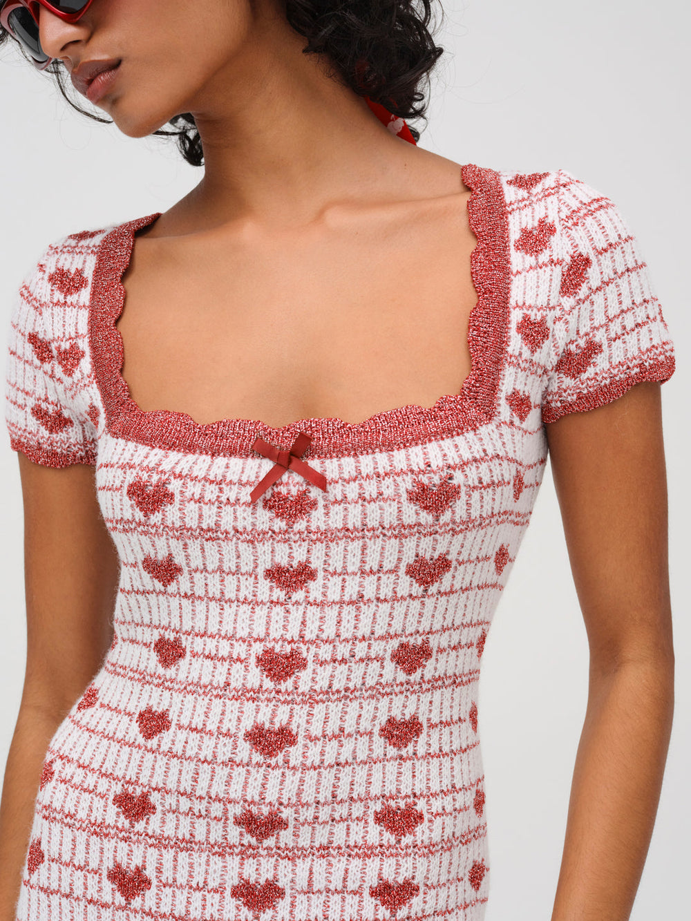 Candy Heart Knit Mini Dress Cream