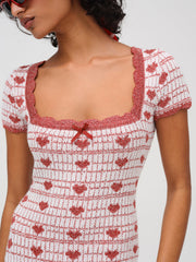 Candy Heart Knit Mini Dress Cream