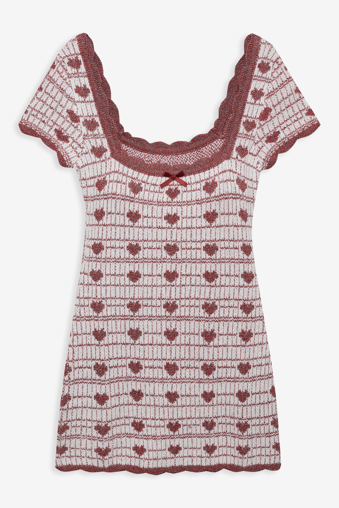 Candy Heart Knit Mini Dress Cream
