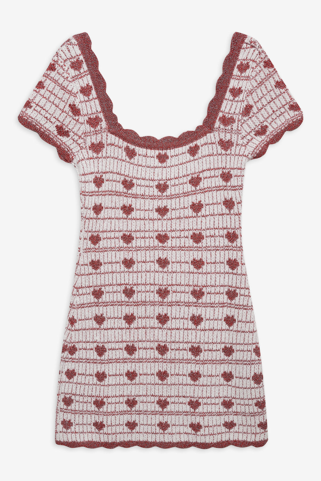 Candy Heart Knit Mini Dress Cream