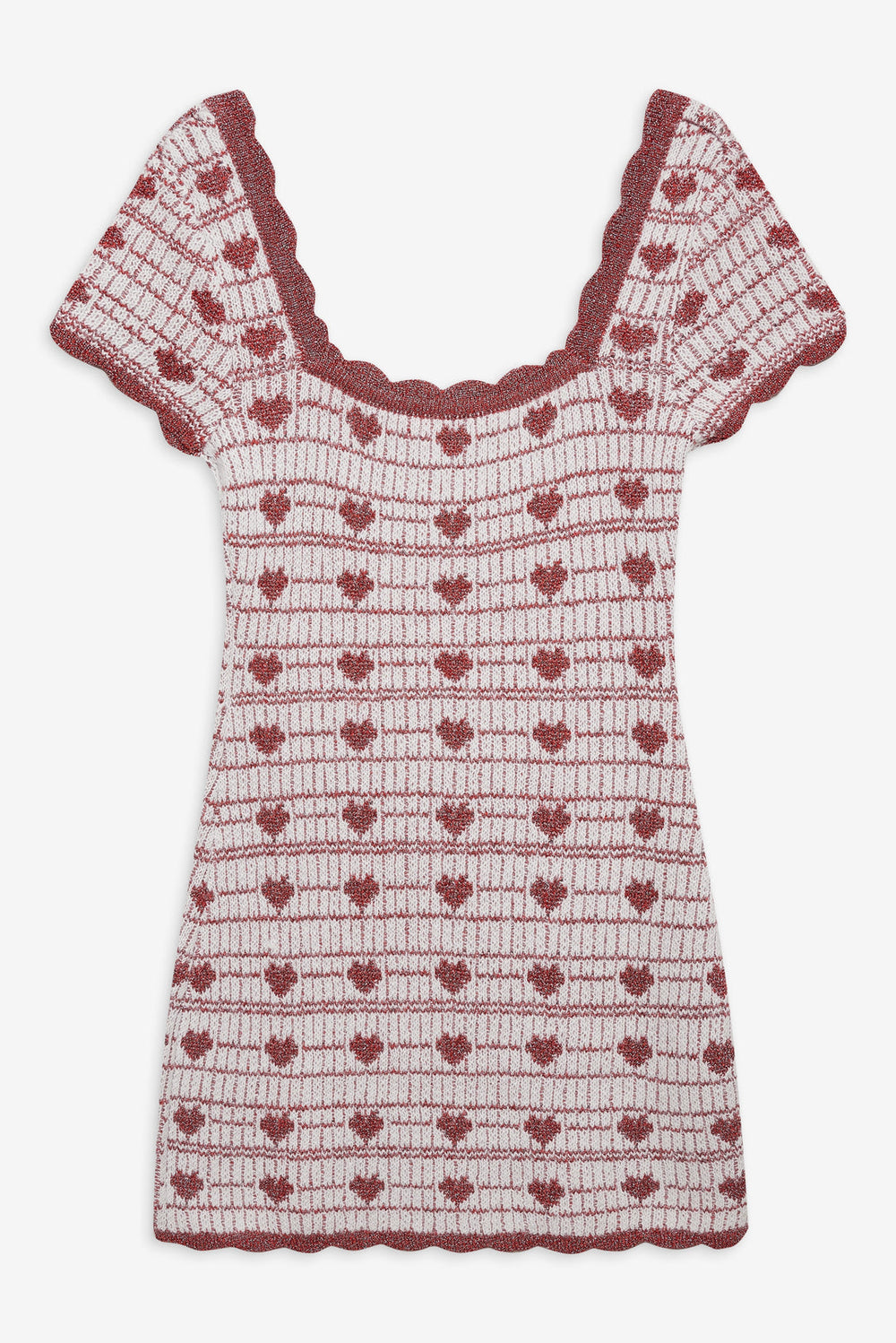 Candy Heart Knit Mini Dress Cream