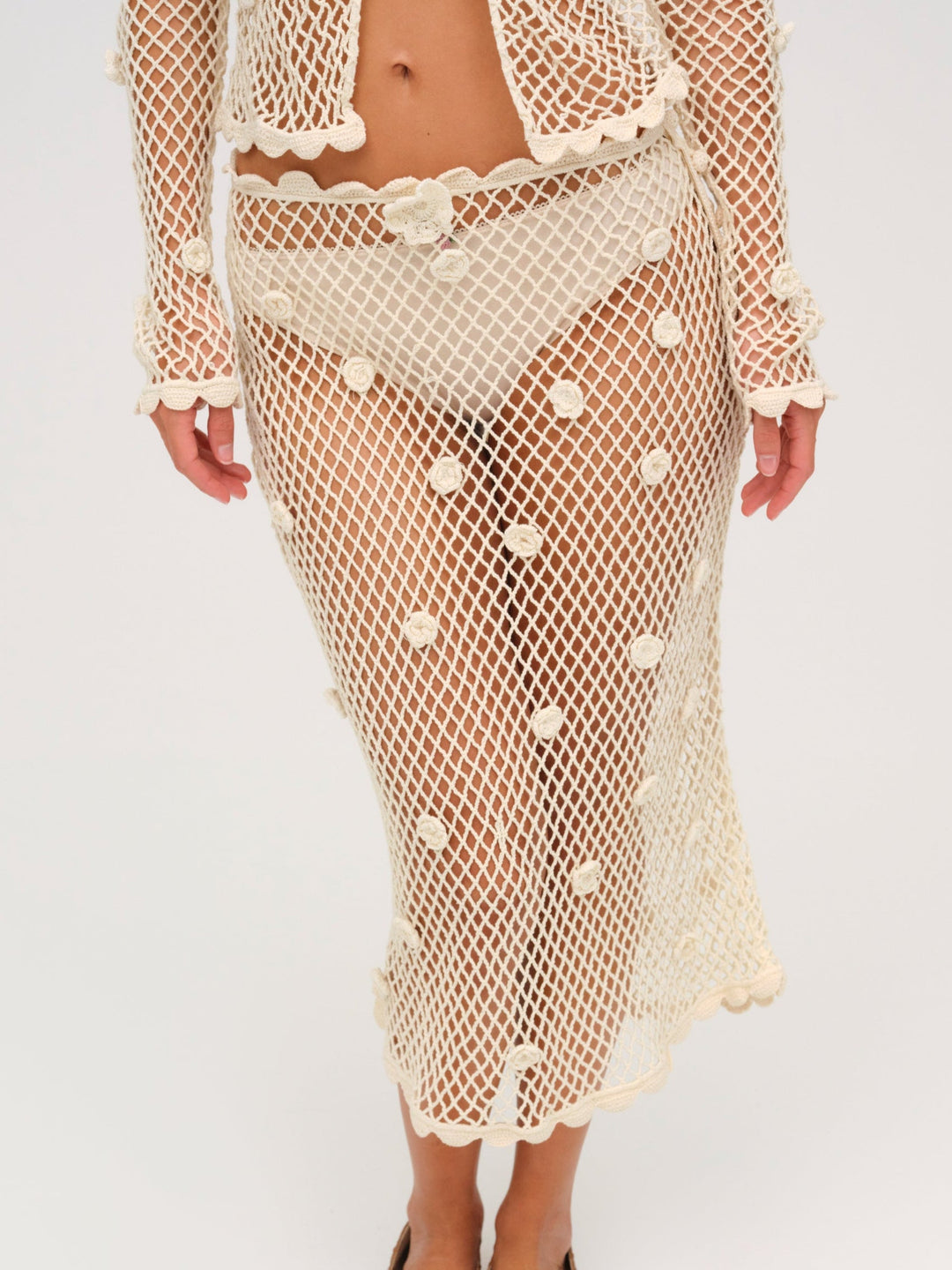 Betty Bouquet Knit Midi Skirt Cream