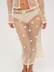 Betty Bouquet Knit Midi Skirt Cream