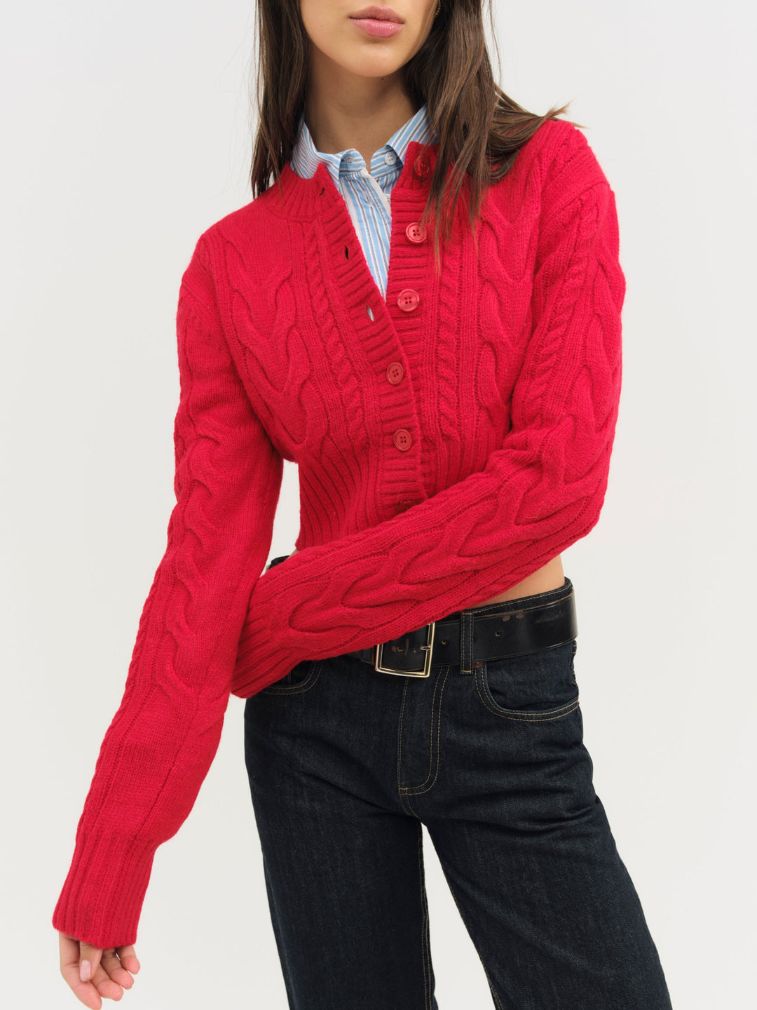 Camille Cable Knit Cardigan Red