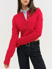 Camille Cable Knit Cardigan Red