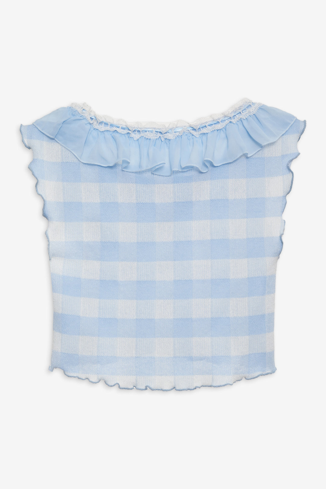 Brushed Gingham Knit Top Blue