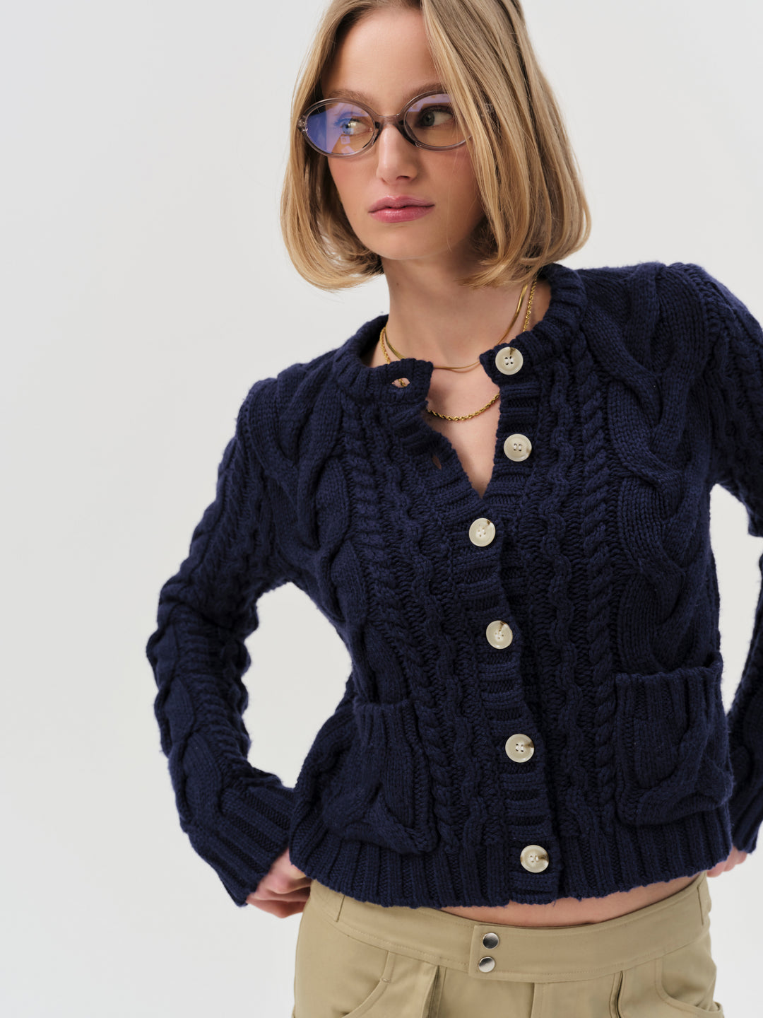 Emily Cable Knit Cardigan Navy