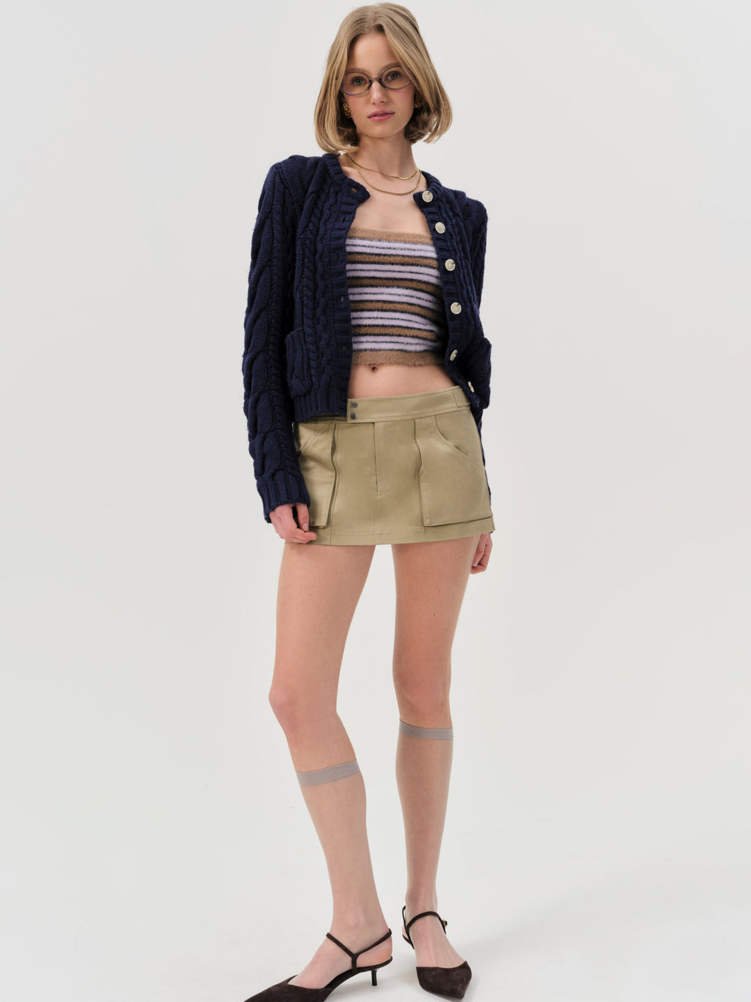 Emily Cable Knit Cardigan Navy