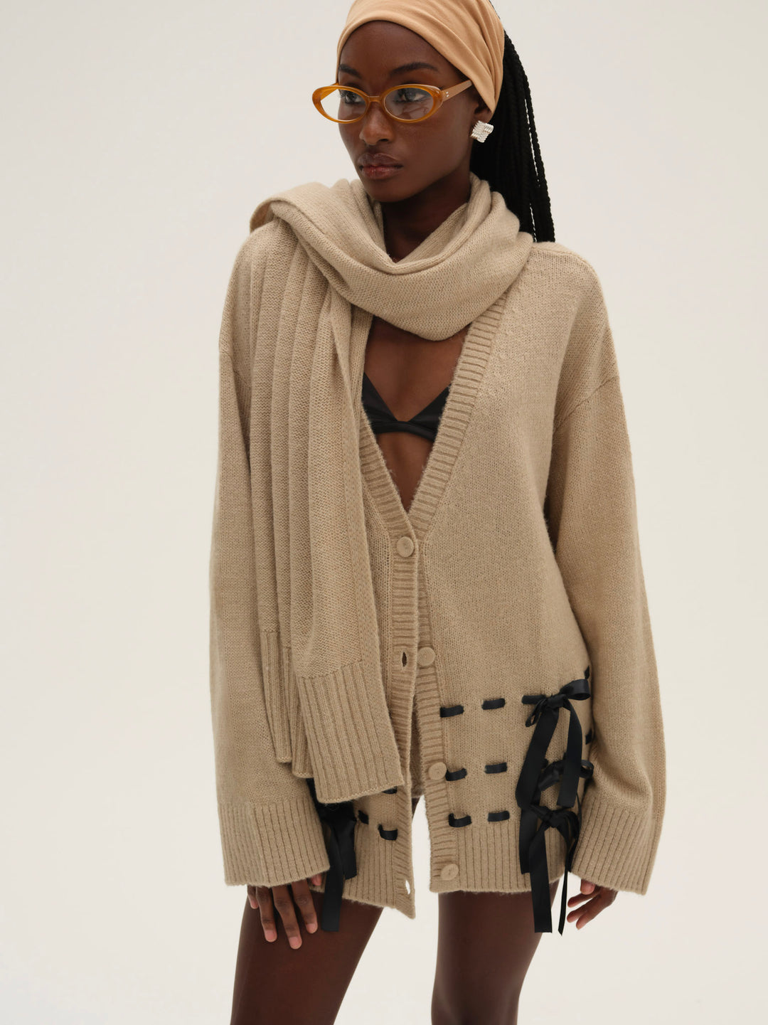 Solana Cardigan with Scarf Tan