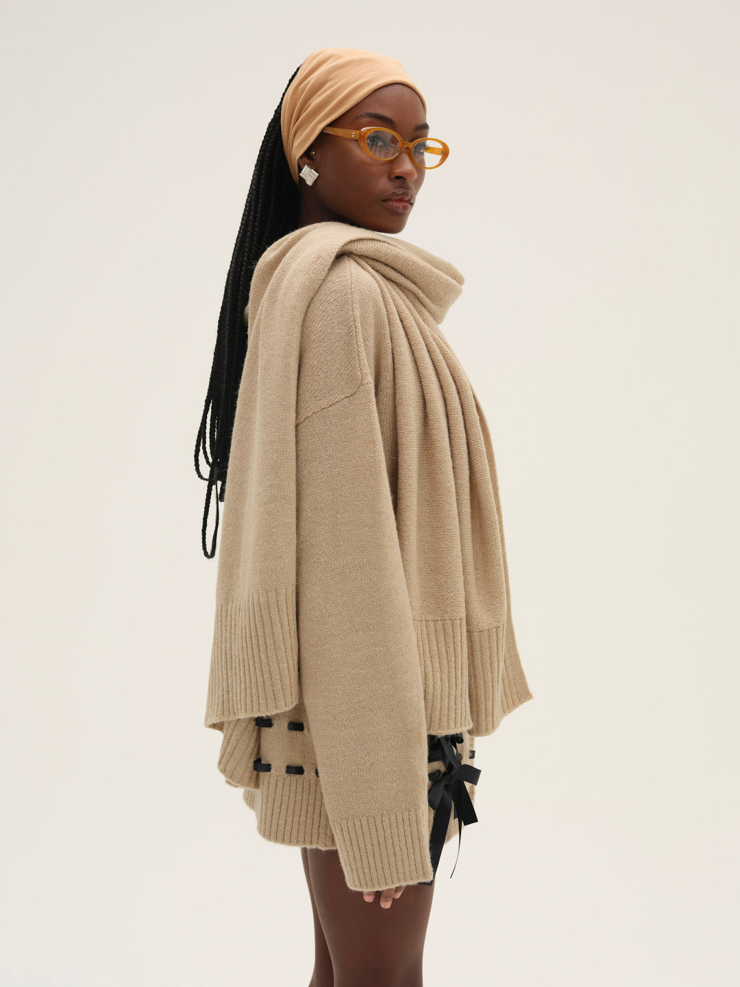 Solana Cardigan with Scarf Tan