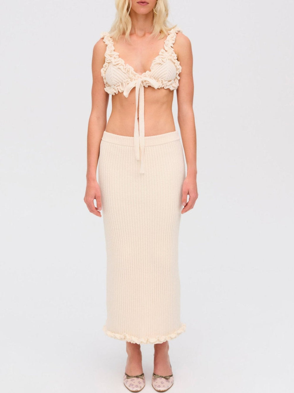 Rey Knit Midi Skirt Cream